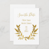 白エレガント金ゴールドモダン葉 セーブザデート (正面/裏面)