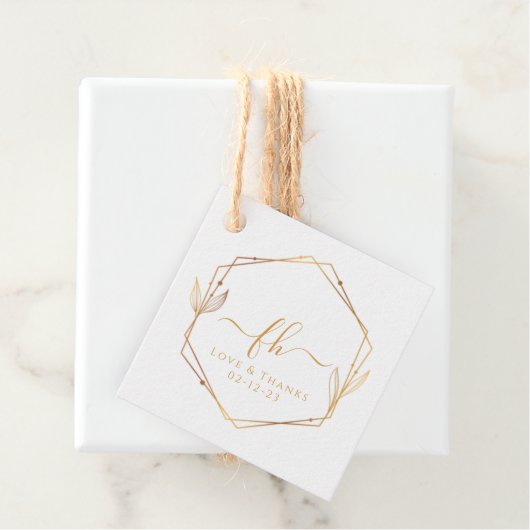 白エレガント金ゴールドモノグラムのありがとう結婚 フェイバータグ (インサイチュ)