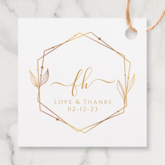 白エレガント金ゴールドモノグラムのありがとう結婚 フェイバータグ (裏面)