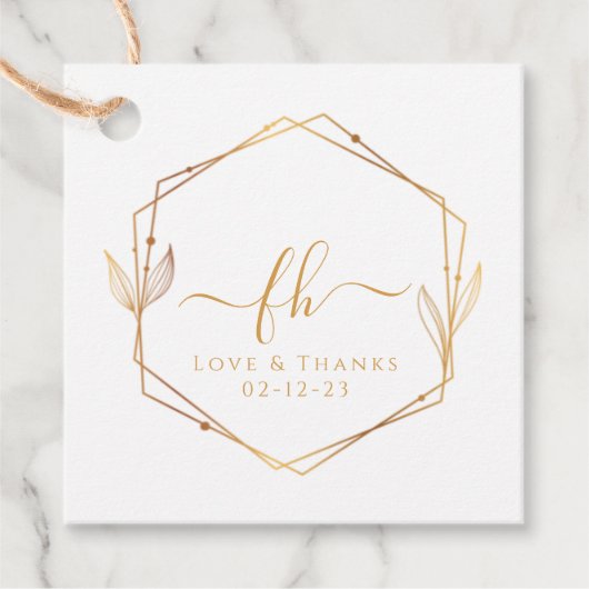 白エレガント金ゴールドモノグラムのありがとう結婚 フェイバータグ (正面)