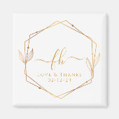 白エレガント金ゴールドモノグラムのありがとう結婚 マグネット (正面)