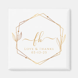 白エレガント金ゴールドモノグラムのありがとう結婚 マグネット