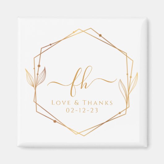 白エレガント金ゴールドモノグラムのありがとう結婚 マグネット (正面)