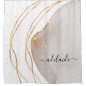 白エレガント金ゴールドモノグラム署名スクリプト名 シャワーカーテン (正面)