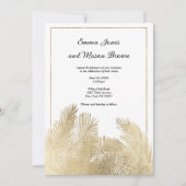 白エレガント金ゴールドヤシの木のトロピカル結婚的な 招待状 (正面)