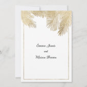 白エレガント金ゴールドヤシの木のトロピカル結婚的な 招待状 (裏面)