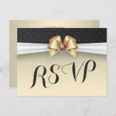 白エレガント金ゴールドリボンレッドダイヤモンドウェディングRSVP インビテーションポストカード (正面/裏面)