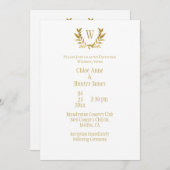 白エレガント金ゴールドリーフシックモノグラム結婚ズ 招待状 (正面/裏面)