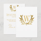 白エレガント金ゴールドリーフモダンシッ結婚クス サンキューカード (正面/裏面)