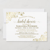 白エレガント金ゴールドレースブライダルシャワー 招待状 (正面)