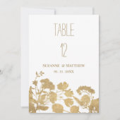 白エレガント金ゴールドワイルドフラワーラックステーブル番号 招待状 (正面)