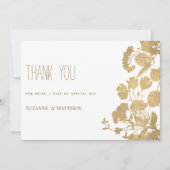 白エレガント金ゴールドワイルドフラワー贅沢ありがとう 招待状 (正面)