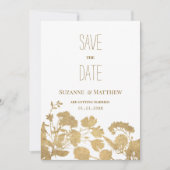 白エレガント金ゴールドワイルドフラワーlux日付を保存 招待状 (正面)