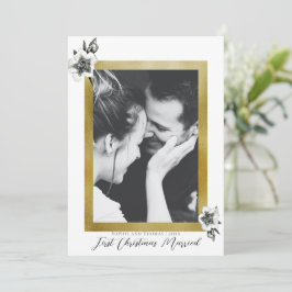 白エレガント金ゴールド初めてのクリスマス結婚した写真 シーズンカード