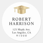 白エレガント金ゴールド卒業差出人住所 ラウンドシール (正面)