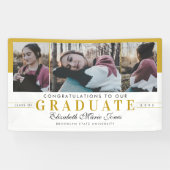 白エレガント金ゴールド卒業3写真 横断幕 (横)