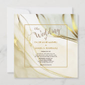 白エレガント金ゴールド大理石モダン結婚の 招待状 (正面)