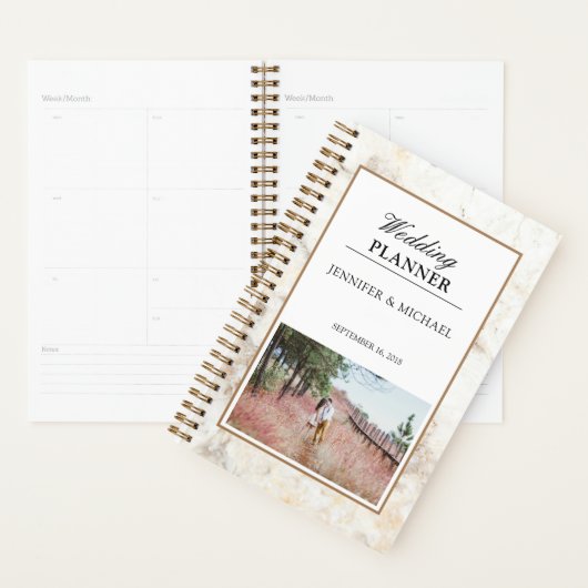 白エレガント金ゴールド大理石写真ウェディングプランナー プランナー手帳 (ディスプレー)