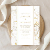 白エレガント金ゴールド大理石結婚の 招待状