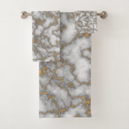 白エレガント金ゴールド大理石 バスタオルセット