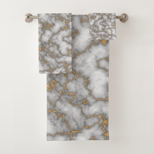 白エレガント金ゴールド大理石 バスタオルセット (インサイチュ)