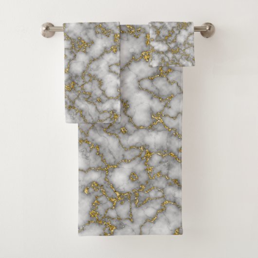 白エレガント金ゴールド大理石 バスタオルセット (インサイチュ)