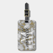 白エレガント金ゴールド大理石 |モノグラムカスタム ラゲッジタグ (正面縦)