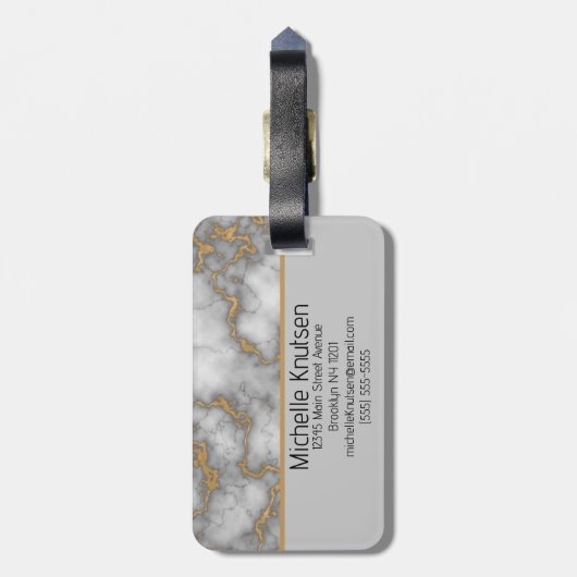 白エレガント金ゴールド大理石 |モノグラムカスタム ラゲッジタグ (裏面縦)
