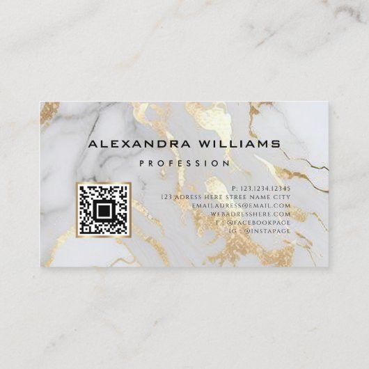白エレガント金ゴールド大理石QRコードシザーモダン 名刺 (裏面)