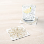 白エレガント金ゴールド手描デザイン スクエアペーパーコースター (インサイチュ)