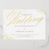 白エレガント金ゴールド書道結婚式招待状 箔招待状 (正面)