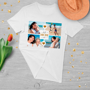 白エレガント金ゴールド最高のMom Ever 4 Photo Collage Tシャツ