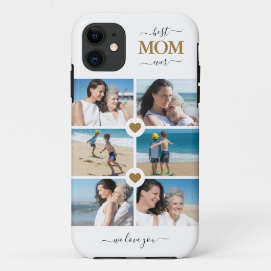 白エレガント金ゴールド最高のMom Ever 6 Photo Collage Case-Mate iPhoneケース (裏面)