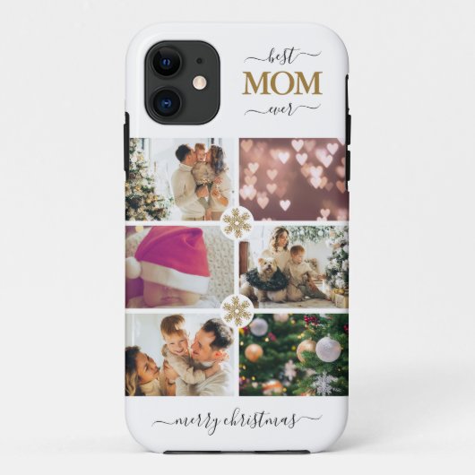白エレガント金ゴールド最高のMom Ever 6 Photo Collage Case-Mate iPhoneケース (裏面)