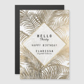 白エレガント金ゴールド熱帯フローラ誕生磁石 マグネット招待状 (正面/裏面)