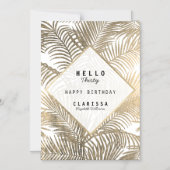 白エレガント金ゴールド熱帯フローラ誕生磁石 マグネット招待状 (正面)