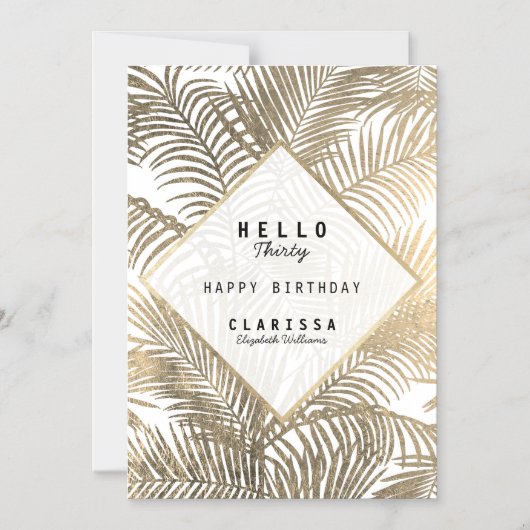 白エレガント金ゴールド熱帯フローラ誕生磁石 マグネット招待状 (正面)