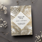 白エレガント金ゴールド熱帯フローラ誕生磁石 マグネット招待状