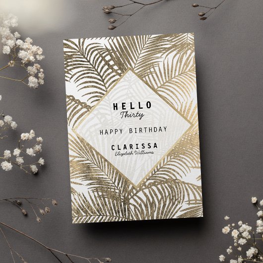 白エレガント金ゴールド熱帯フローラ誕生磁石 マグネット招待状