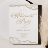 白エレガント金ゴールド瑪瑙の退職パーティー 招待状