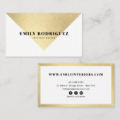 白エレガント金ゴールド箔カラーブロックミニマリスト 名刺 (正面/裏面)