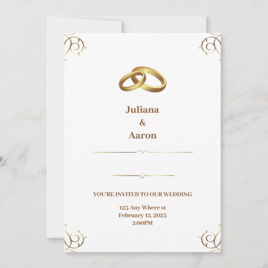 白エレガント金ゴールド結婚式招待状 招待状 (正面)