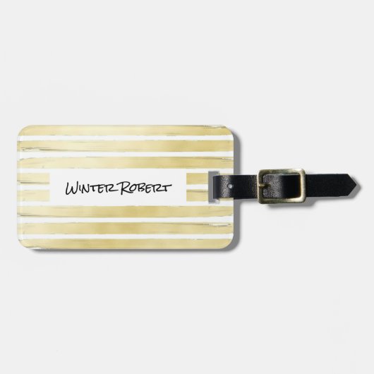 白エレガント金ゴールド絵を描ストライプの箔 ラゲッジタグ (正面横)