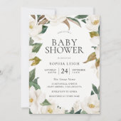 白エレガント金ゴールド花少年または女の子の赤ちゃんシャワー 招待状 (正面)