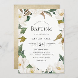 白エレガント金ゴールド花少年少女バプテスマ 招待状