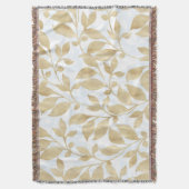 白エレガント金ゴールド葉グリーボタニカル スローブランケット (正面縦)