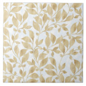 白エレガント金ゴールド葉グリーボタニカル タイル (正面)