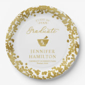 白エレガント金ゴールド薬学学校卒業 ペーパープレート (正面)