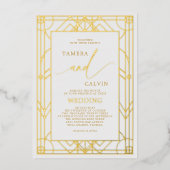 白エレガント金ゴールド装飾結婚枠 箔招待状 (正面)