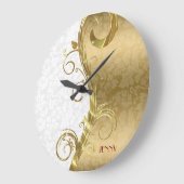 白エレガント金ゴールド金ゴールド渦巻き ラージ壁時計 (傾斜)